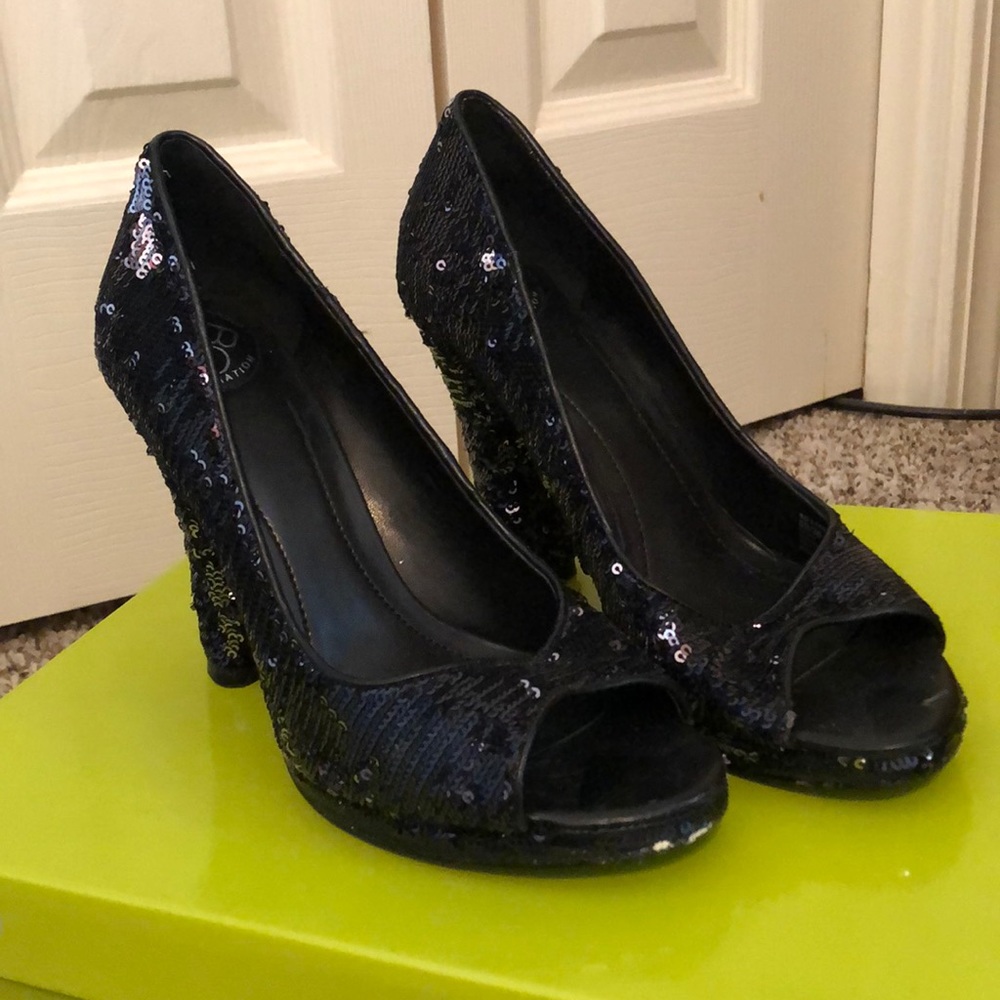 Black/silver sequin heels